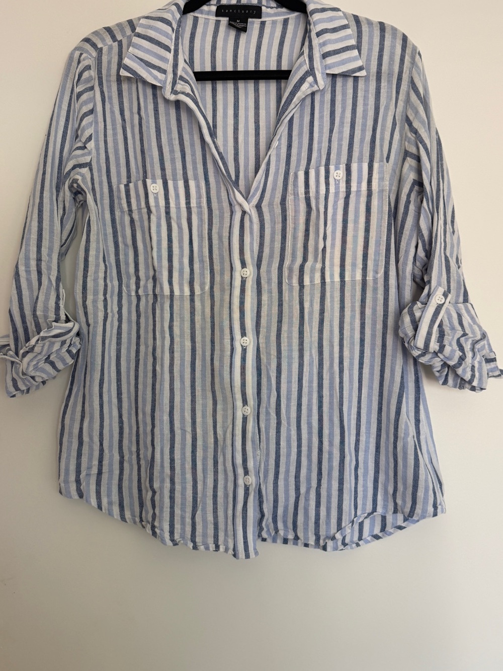 Sanctuary Blue and White Striped Button-Down Shirt